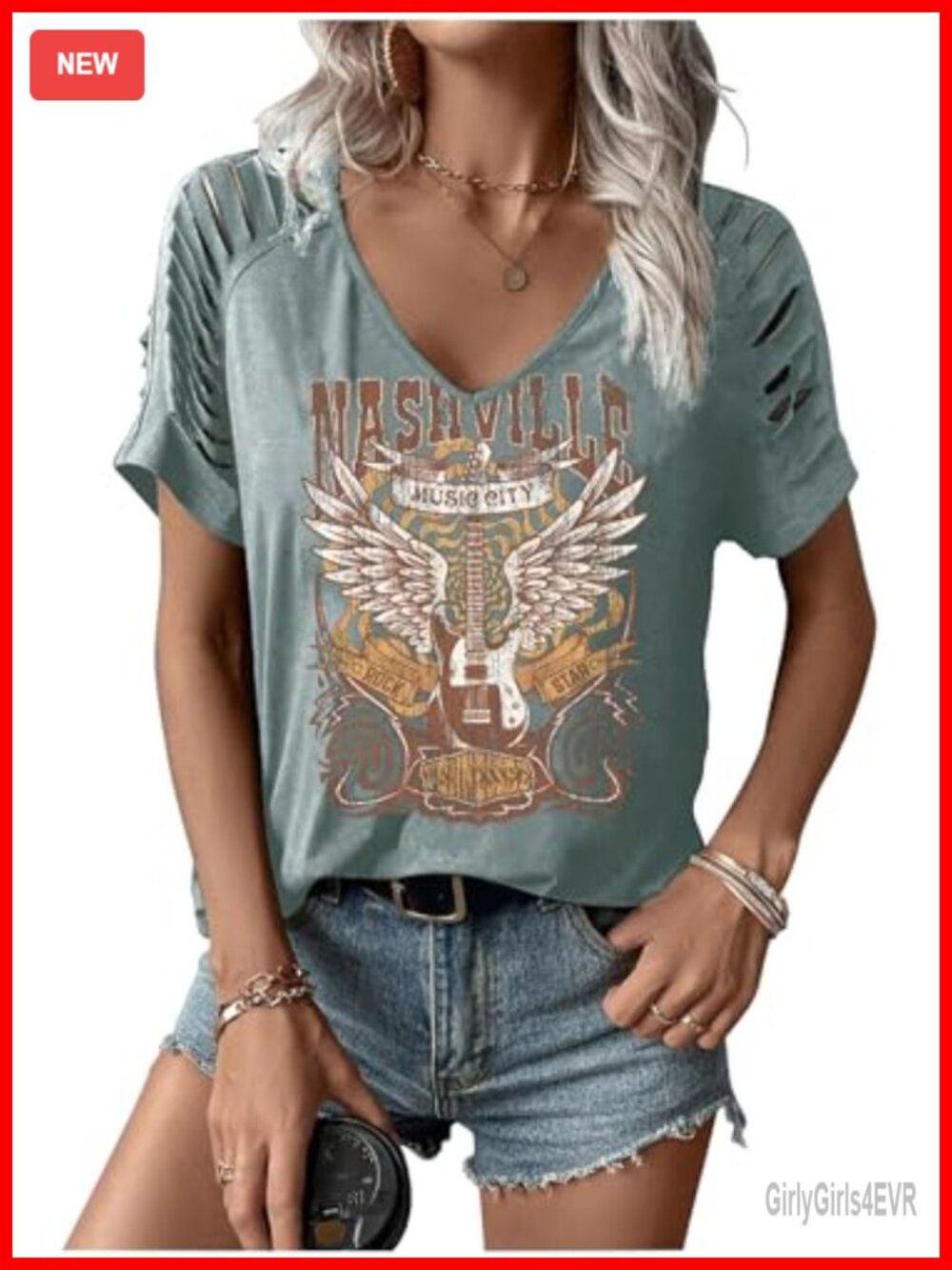 Women's Rock Band Graphic T-Shirt V-Neck Short Sleeve Retro Music Tee